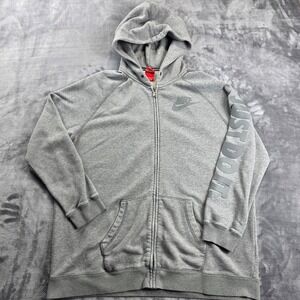 Nike Full Zip Hoodie Men XL Grey Just Do It Sleeve Graphic Fleece Sweatshirt